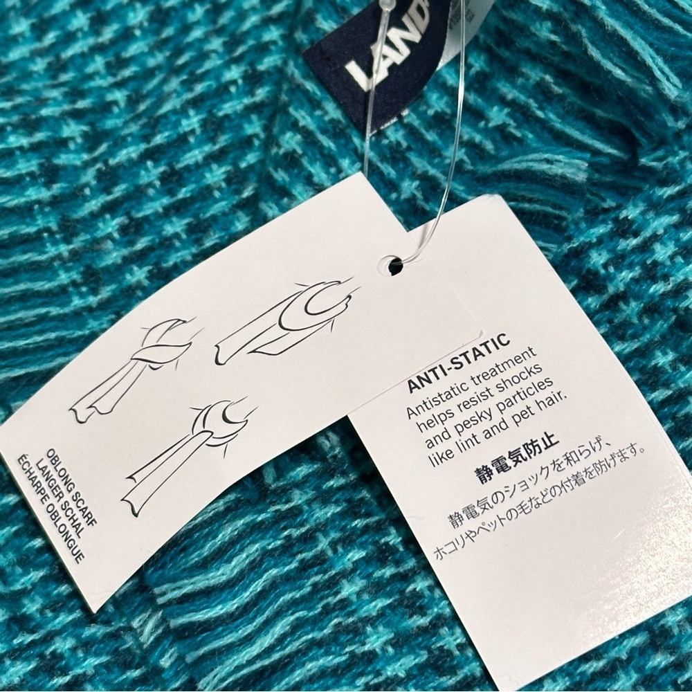 Land’s End NWT Teal Aqua Turquoise Checked Woven Scarf. Soft & Lightweight Blue - Picture 14 of 16